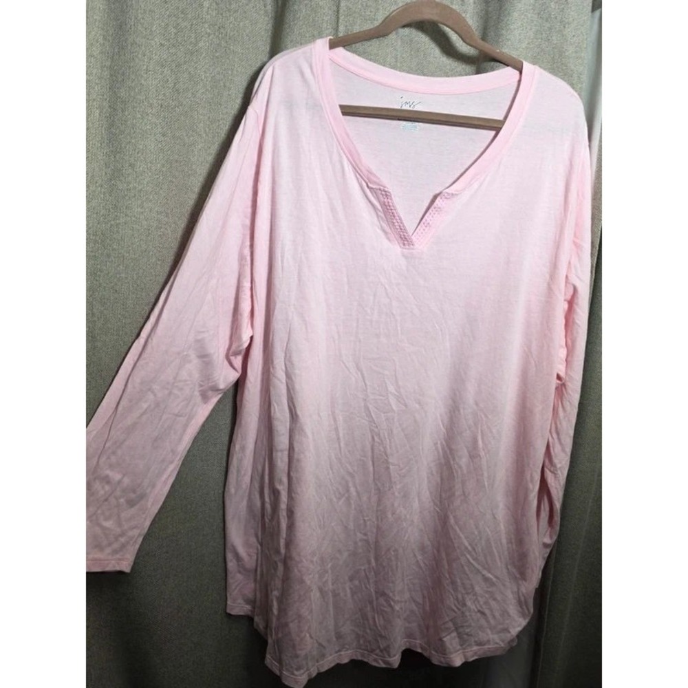 JMS Just My Size Pink Long Sleeve Notch Neck Crochet Trim Top 4X 26W 28W